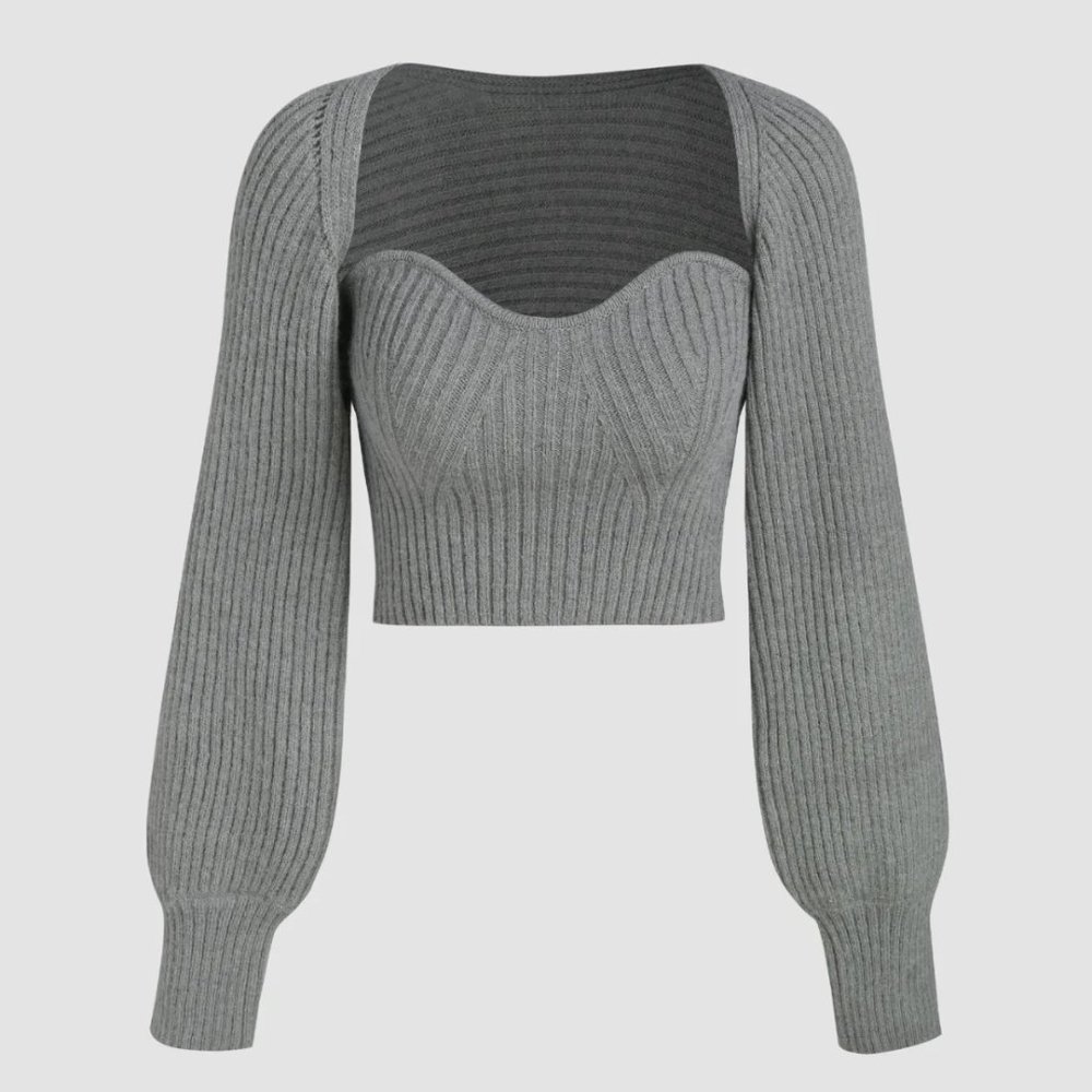 NWT Two-Piece Rib Knit Long Sleeve Crop Top